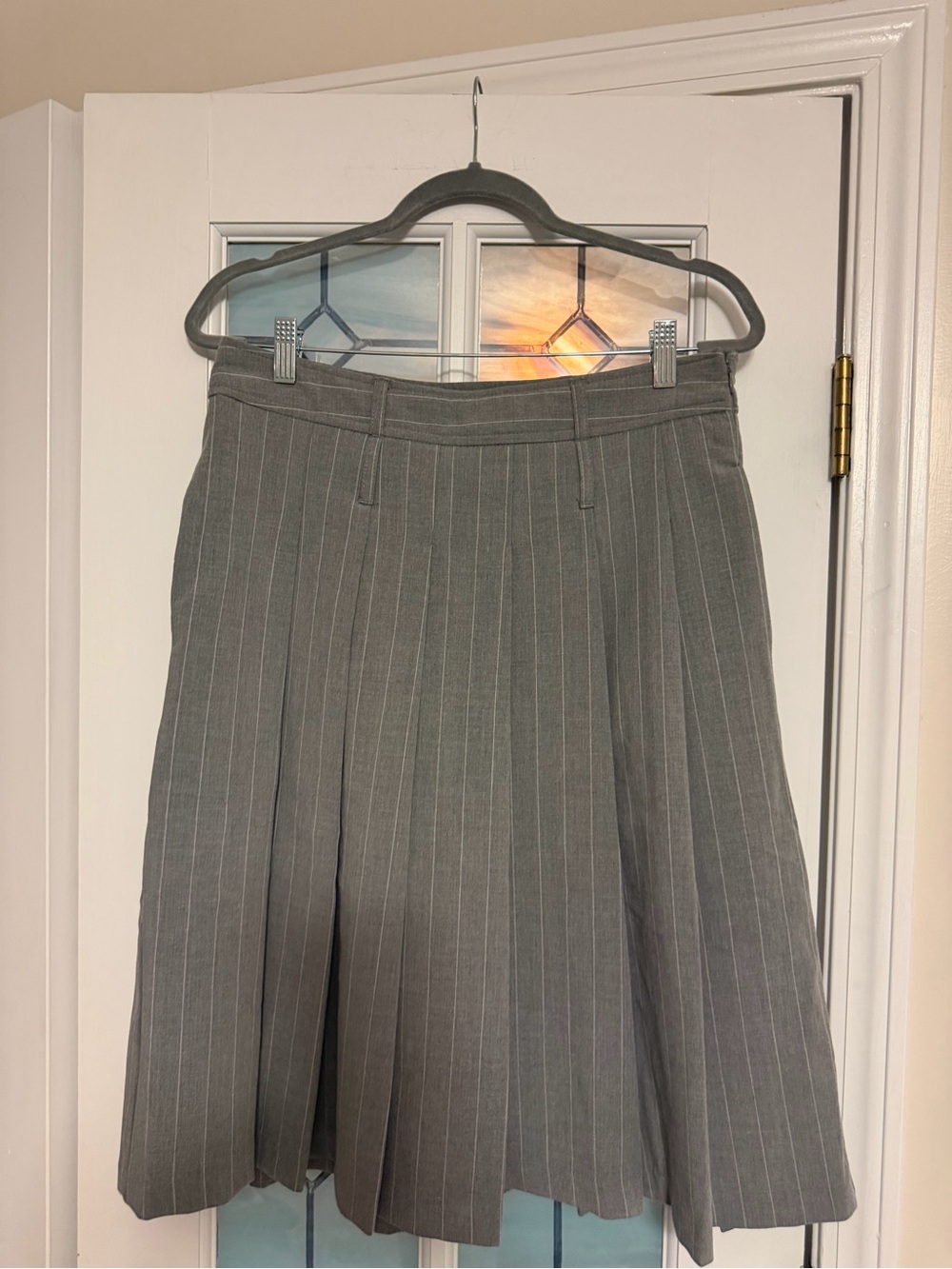Gray Pinstripe Pleated Skirt
